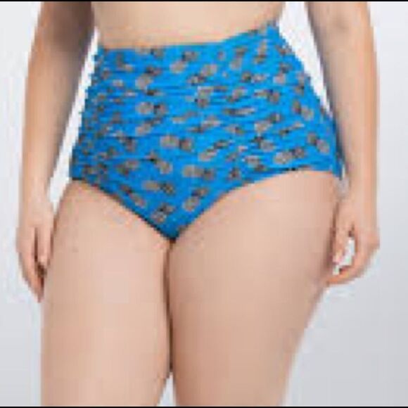 TORRID BLUE pineapple print RUCHED HIGH WAIST SWIM BOTTOMS - Picture 9 of 9